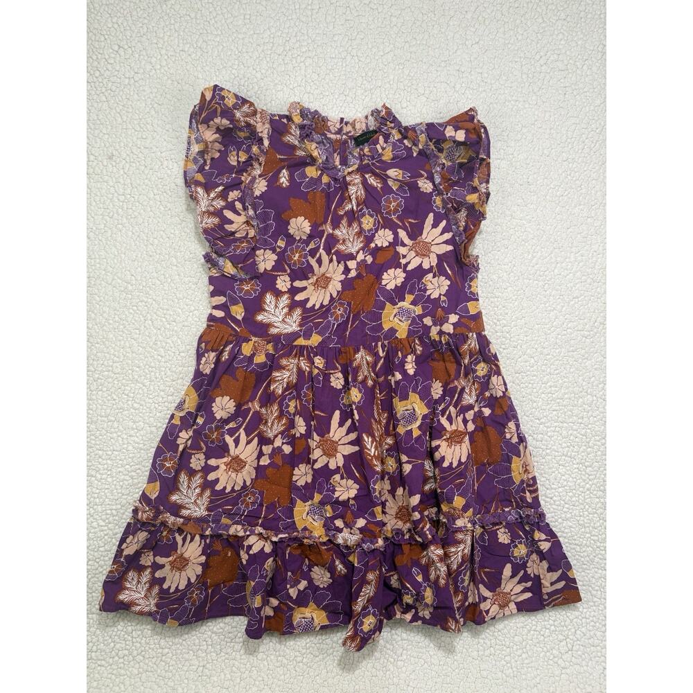 House‎ of Harlow 1960 Purple Floral A-Line High Neck Flutter Sleeve Mini Dress M